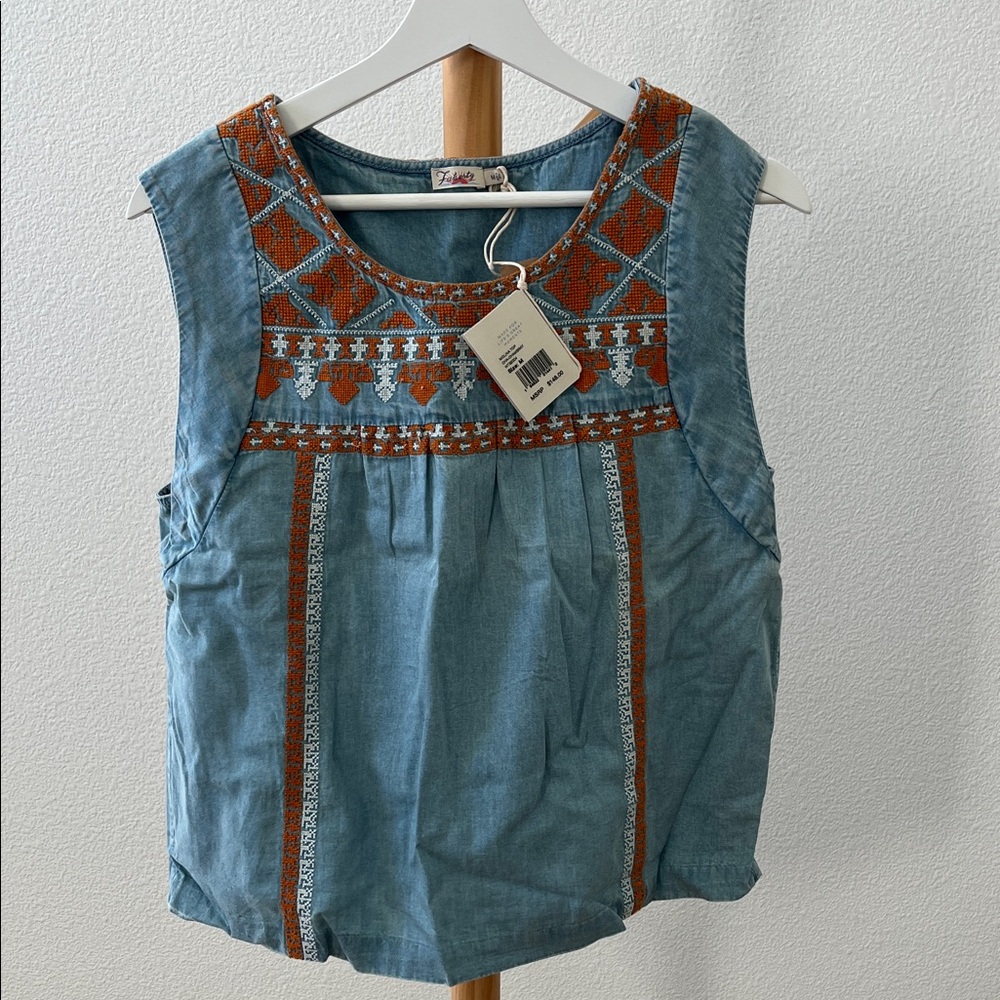 Faherty Blue Tank with Orange Embroidery